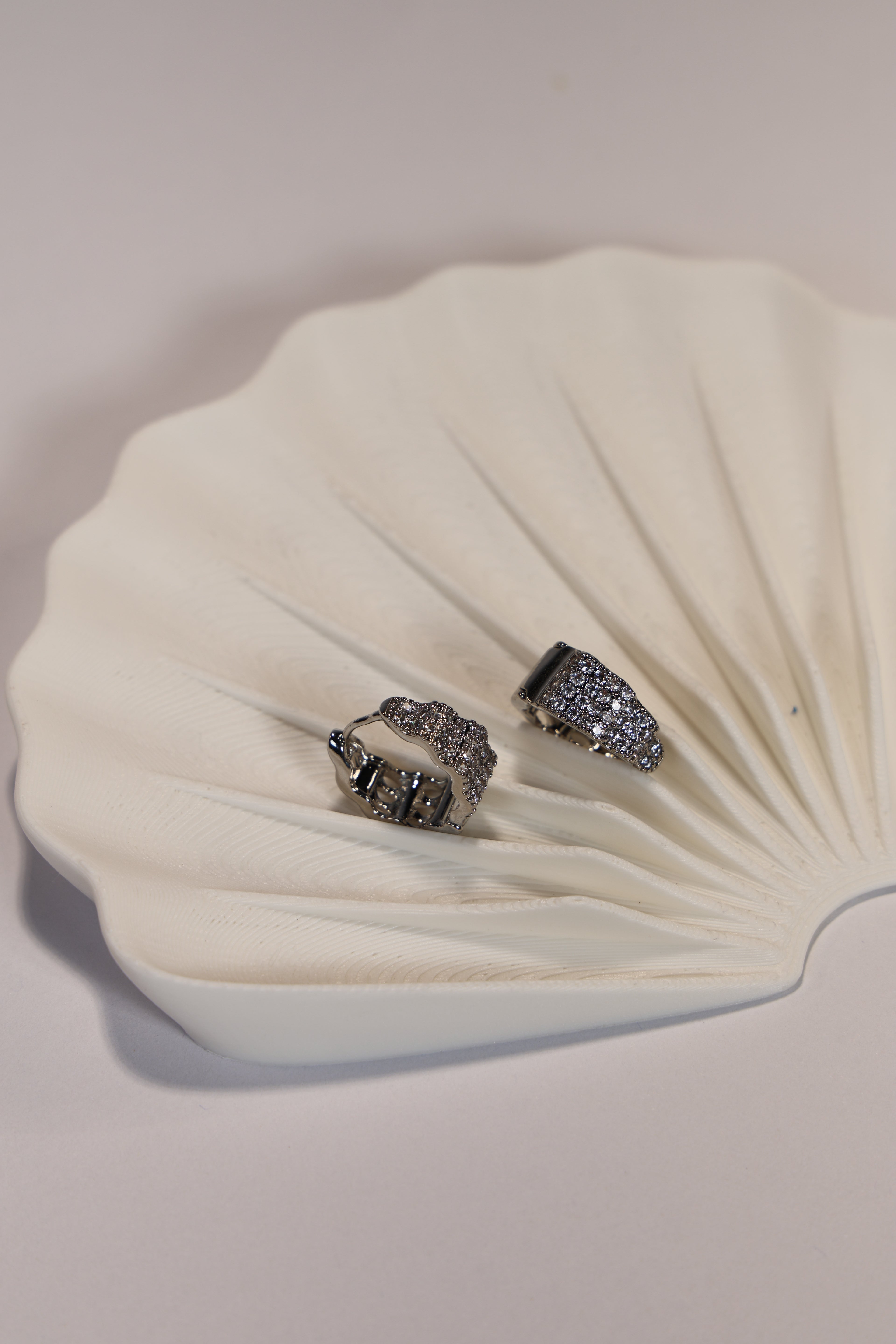 Silver Medium Hoop Earrings with Diamonds