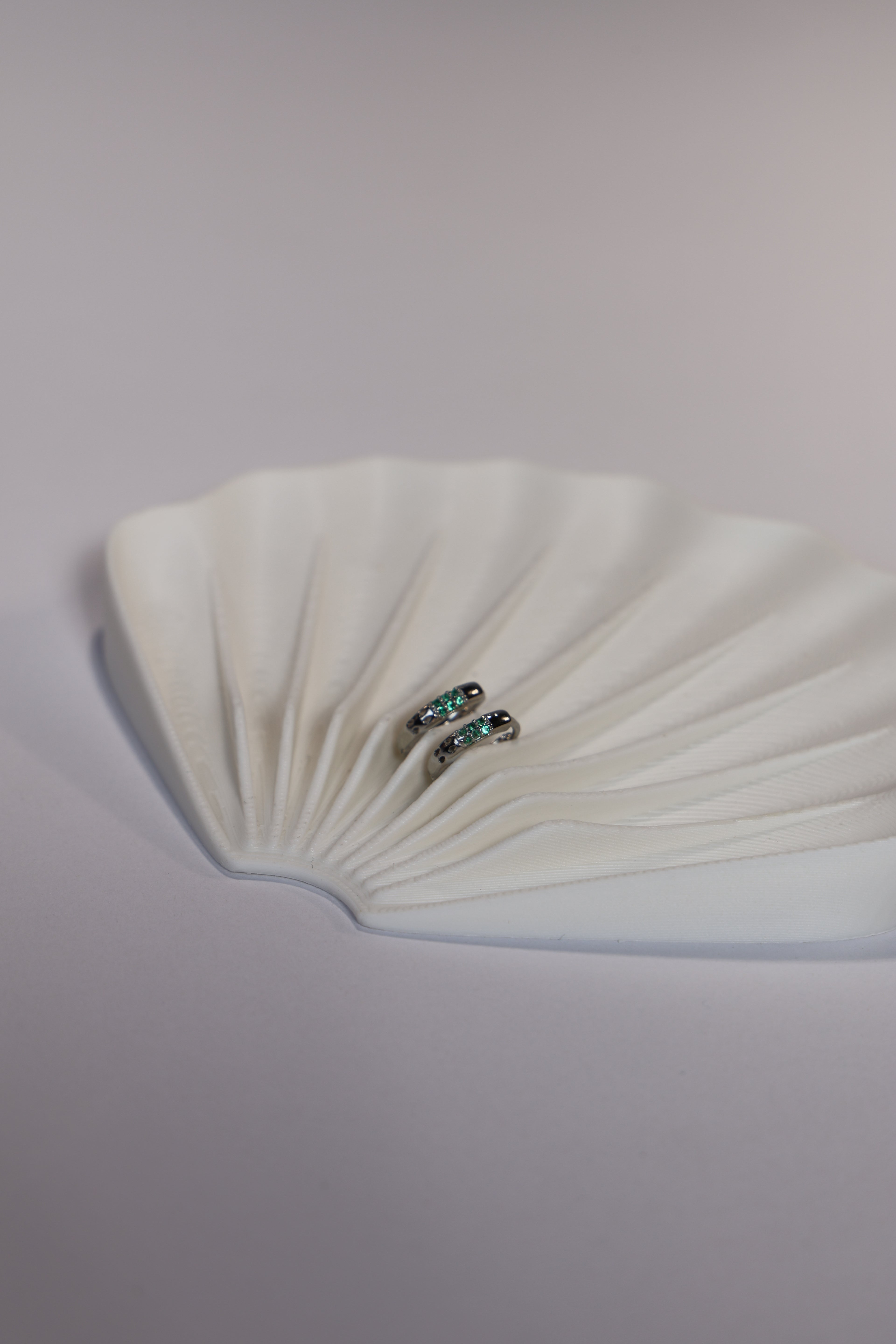 Silver Hoop Earrings with Green Stones