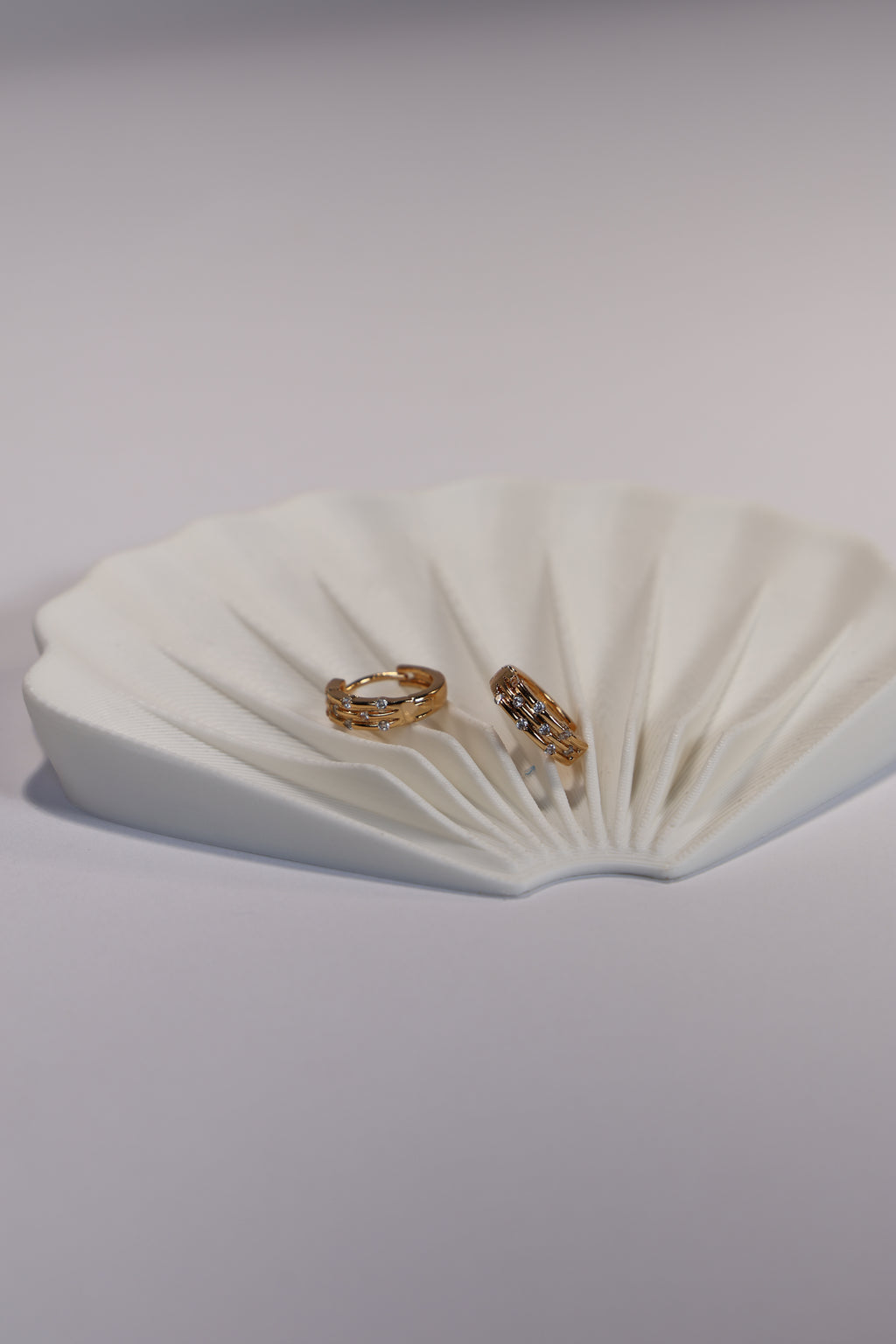 Rose Gold Hoop Earrings with Stripes and Diamonds