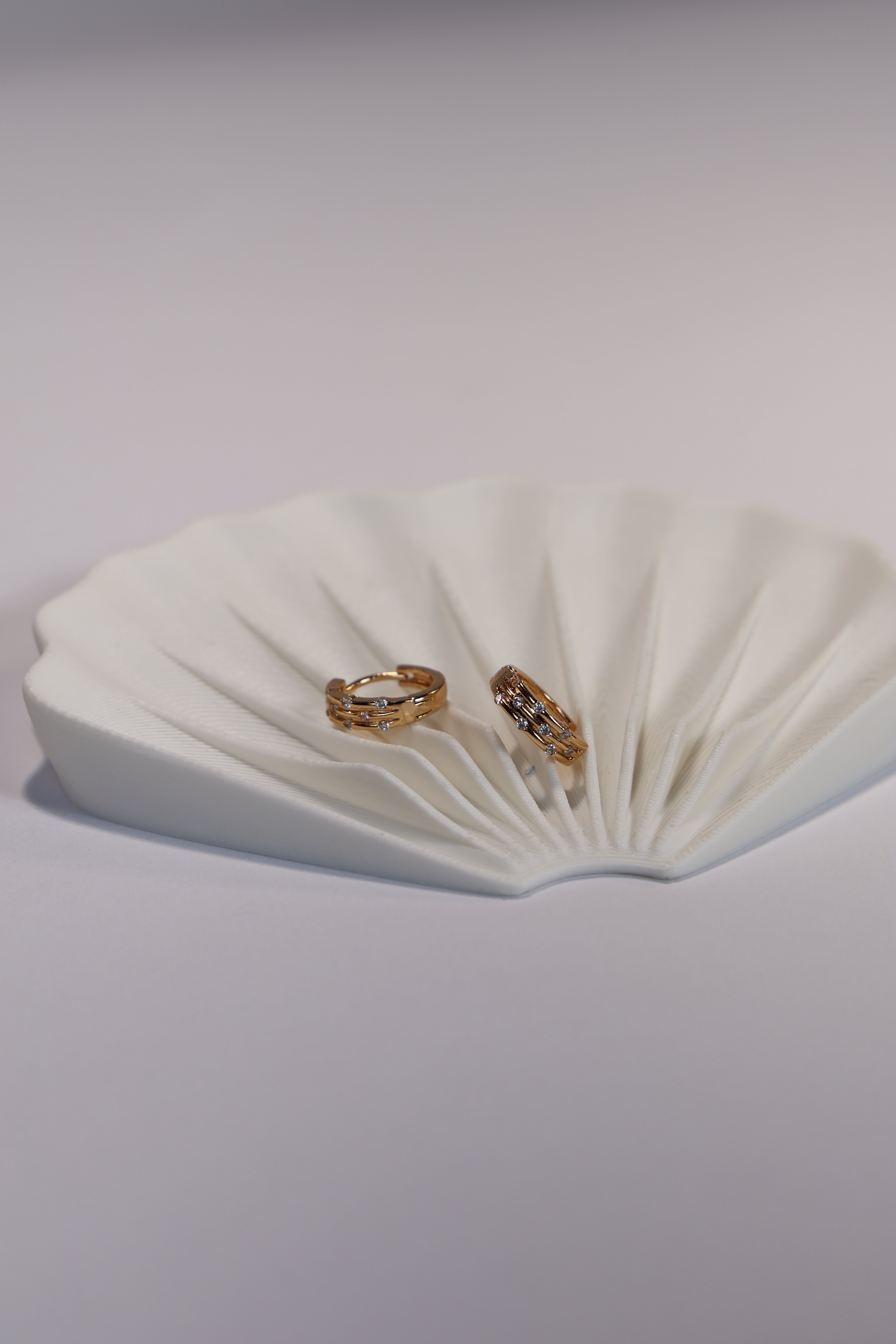 Rose Gold Hoop Earrings with Stripes and Diamonds