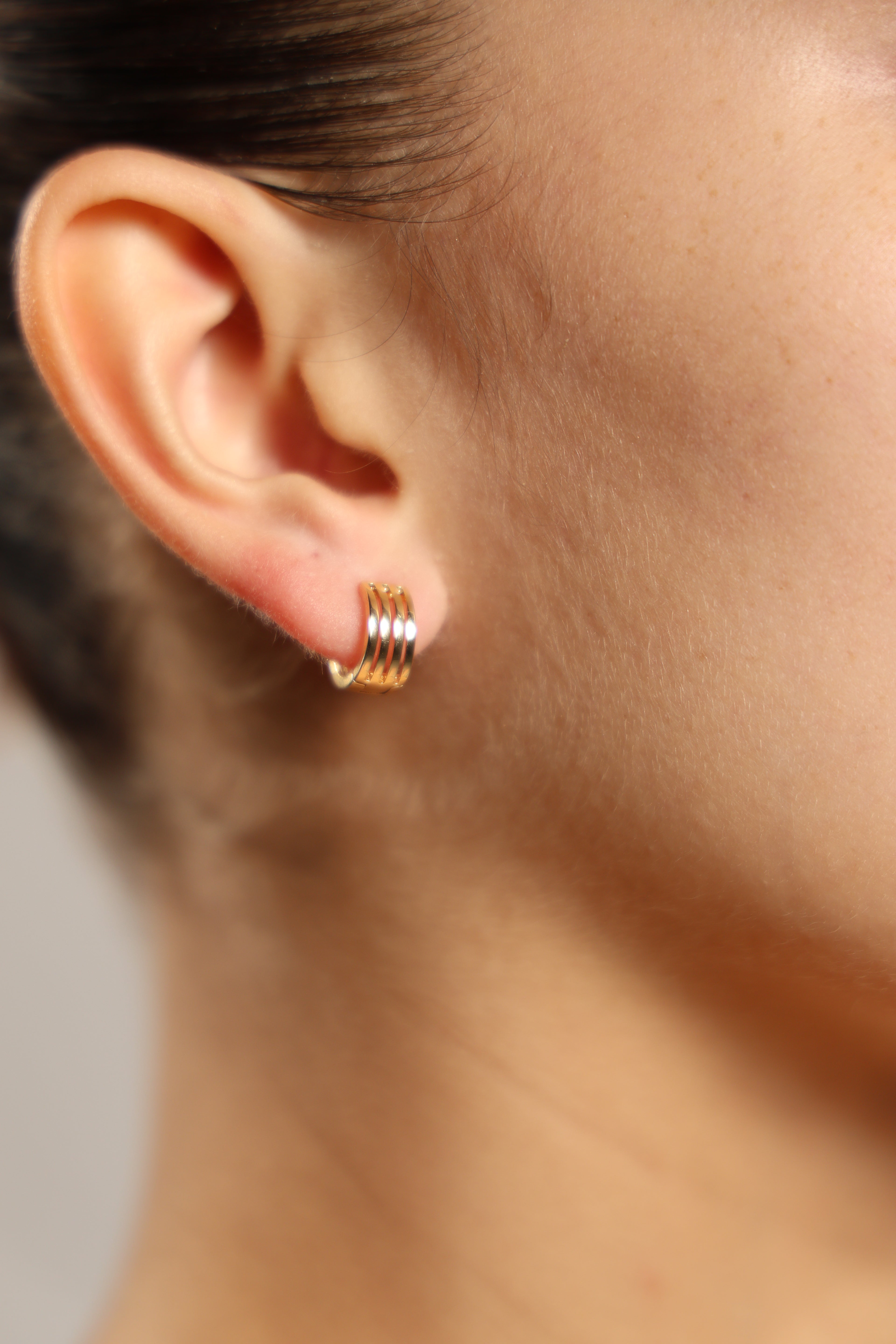 Rose Gold Hoop Earrings with Stripes
