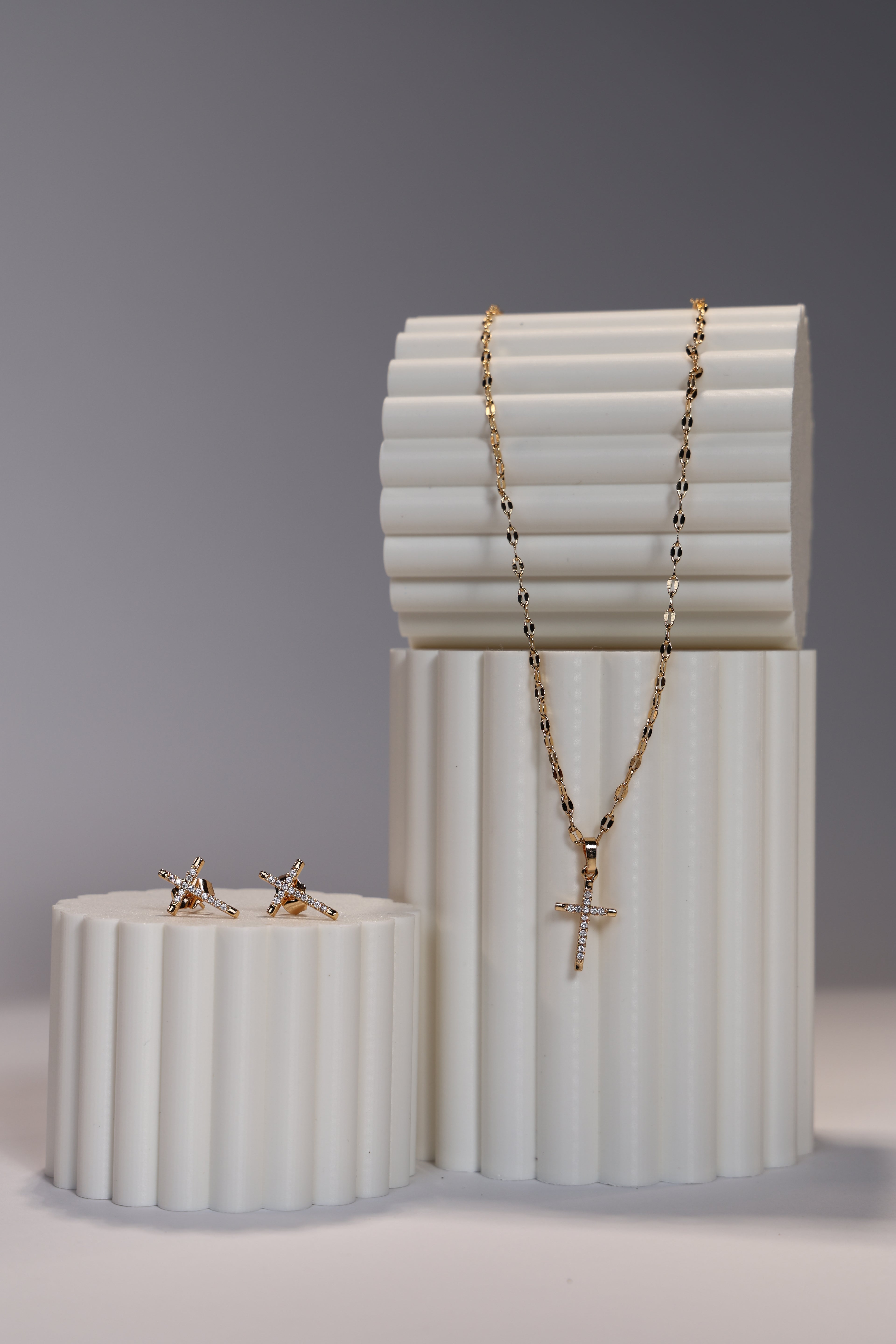 Gold Cross Earring & Necklace Set
