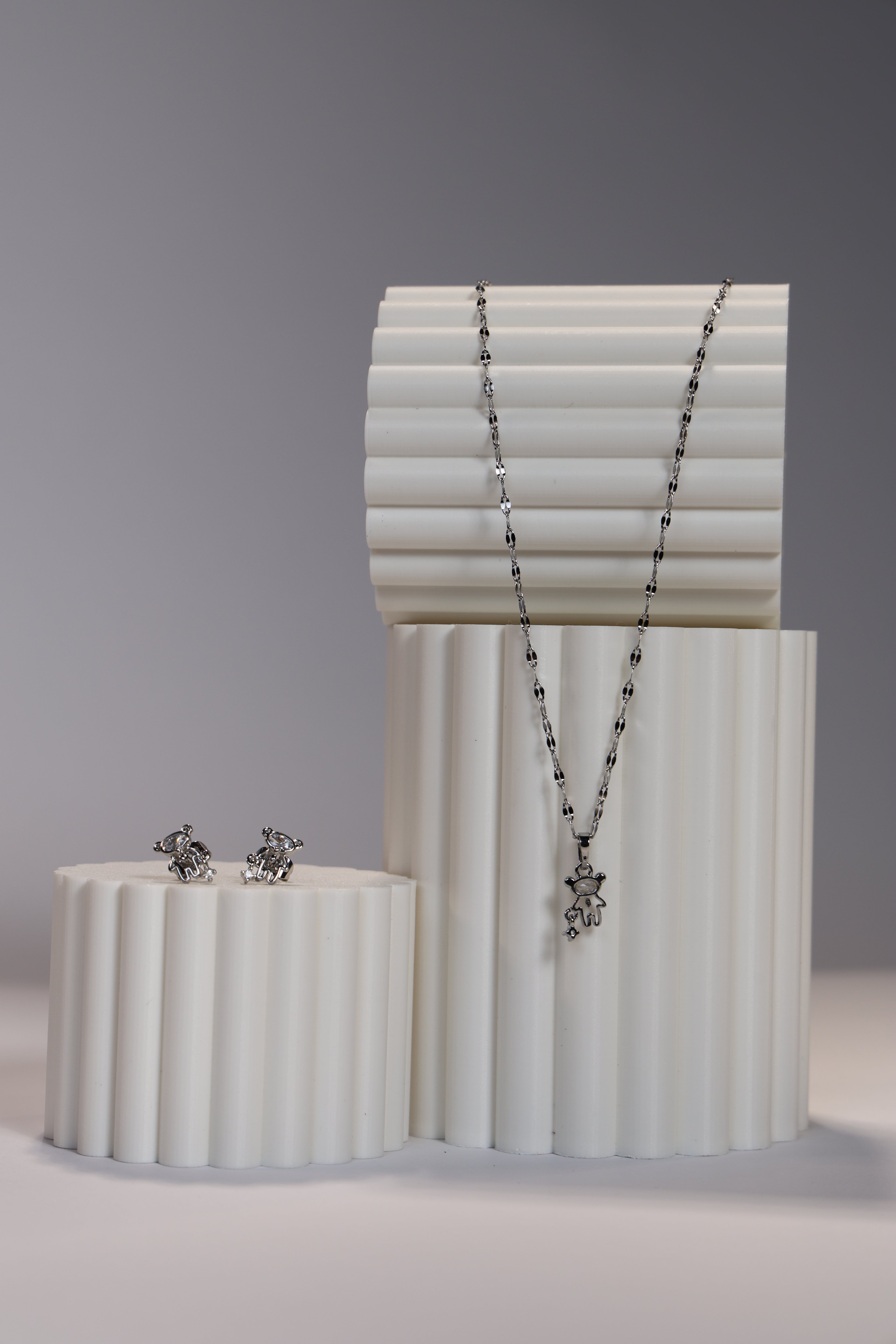 Clear Crystal Bear Earring & Necklace Set