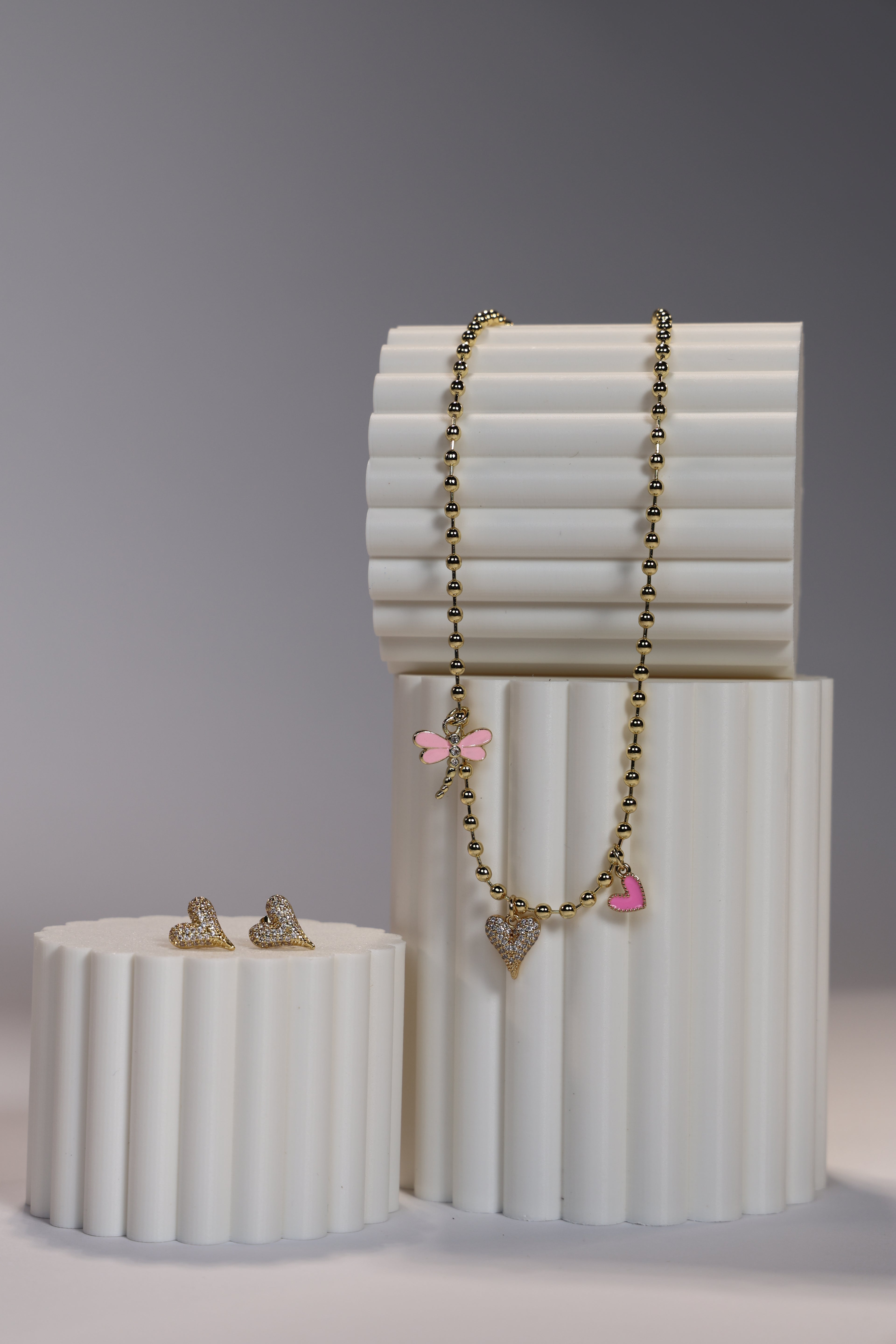 Pink Hearts Earring & Necklace Set