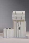 Silver Green Heart Earring & Necklace Set