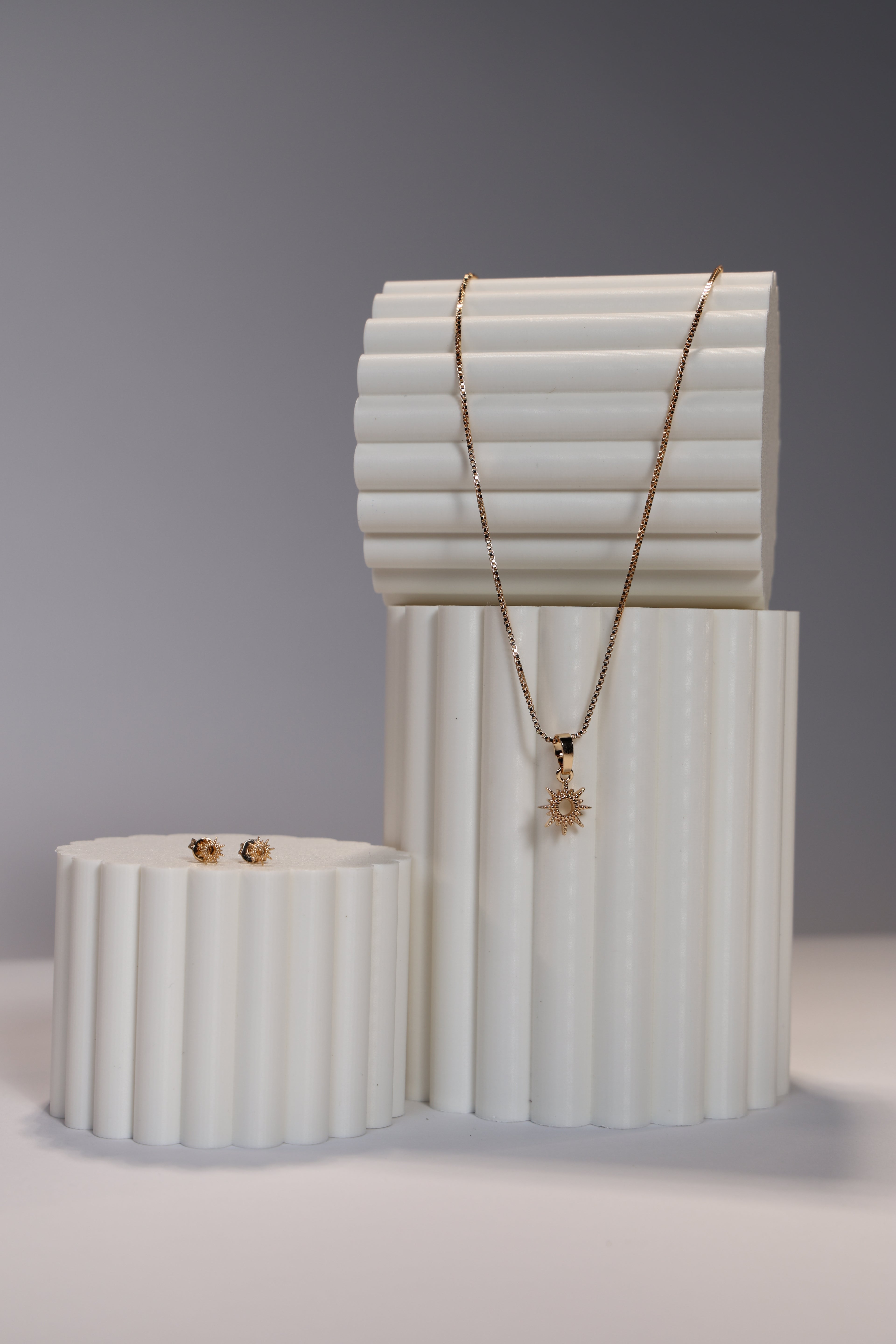 Gold Sun Earring & Necklace Set